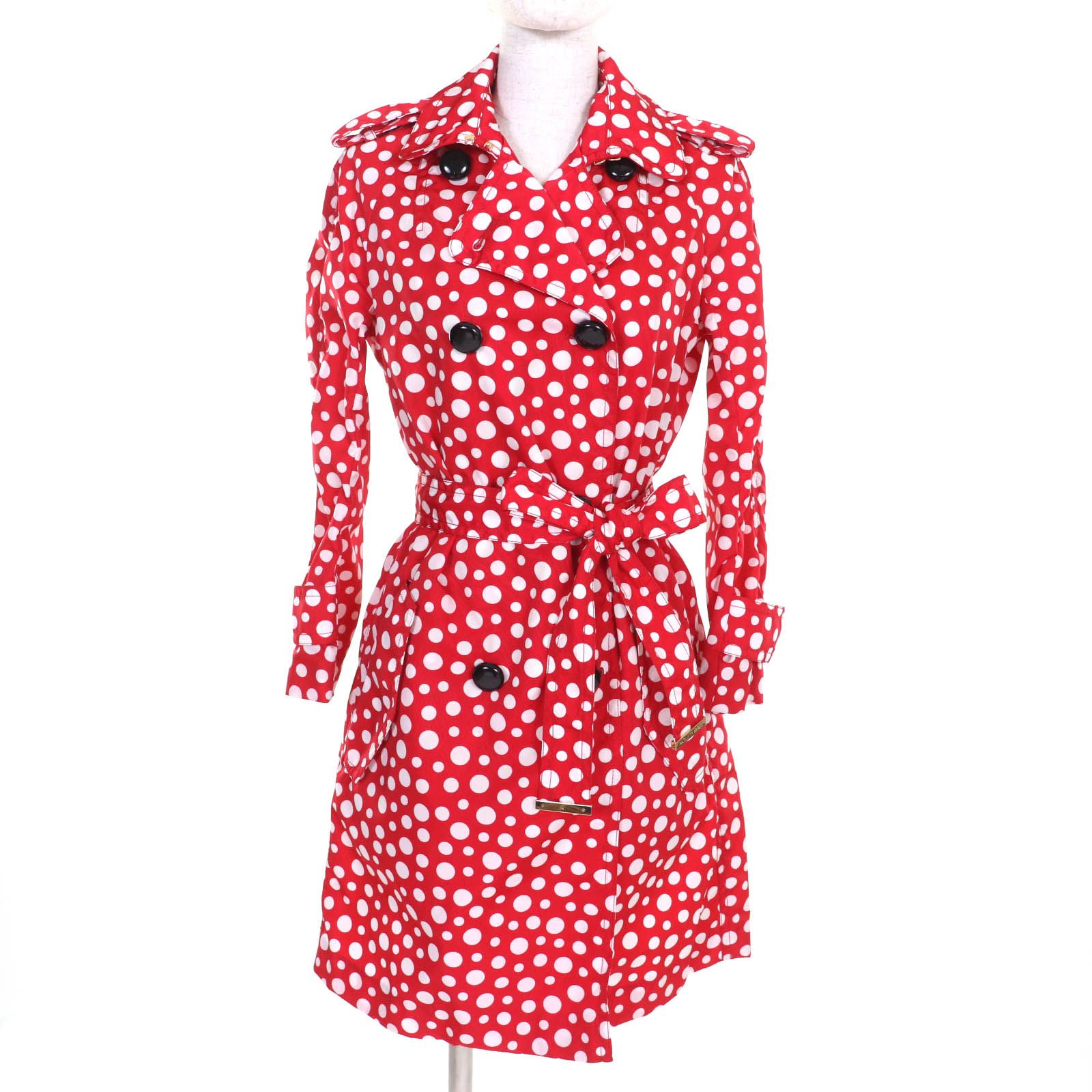 LOUIS VUITTON×Yayoi Kusama ルイヴィトン×草間彌生 裏地シルク100％ ベルト付 ドット柄 トレンチコート レッド ホワイト 34 イタリア製 正規品 レディース