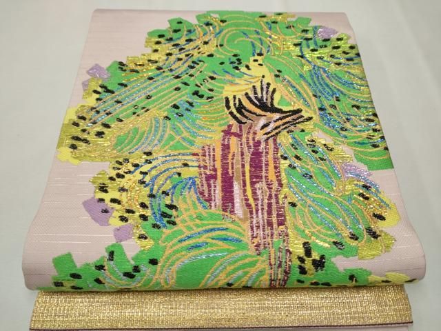 平和屋着物●龍村美術織物　たつむら　九寸開き名古屋帯　万代杉　金銀糸　正絹　逸品　CAAU9263hy 平和屋着物○龍村美術織物 たつむら 九寸開き名古屋帯 万代杉 金銀糸