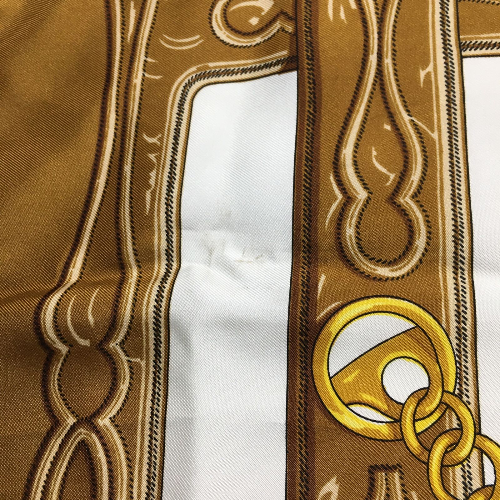 ❤お得なお品❤クリーニング済 エルメス カレ90 ブラウン スカーフ シルク HERMES エルメス スカーフ カレ90 Cogeaux ベージュ ホワイト