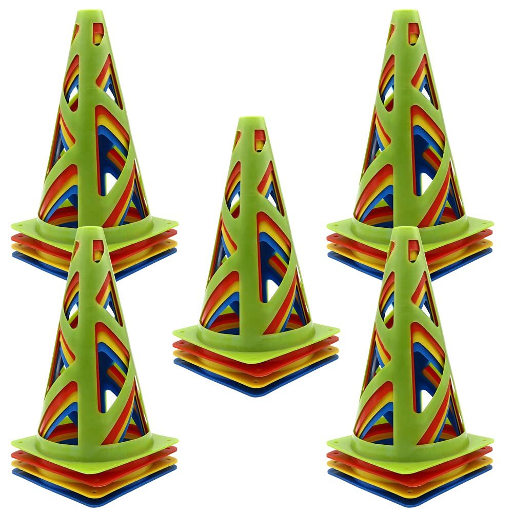 マーカーコーン カラーコーン 20個 サッカー 陸上 バスケ 小型 メッシュ仕様 柔らかい 倒れにくい 壊れにくい 収納袋付き 6か月保証付き [20個セット]