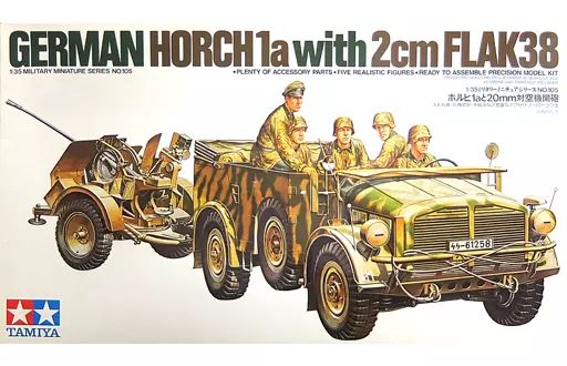 [Used] Plastic model 1/35 Horch 1a and 20mm anti-aircraft gun “Military Miniature Series No. 105” display model [35105]