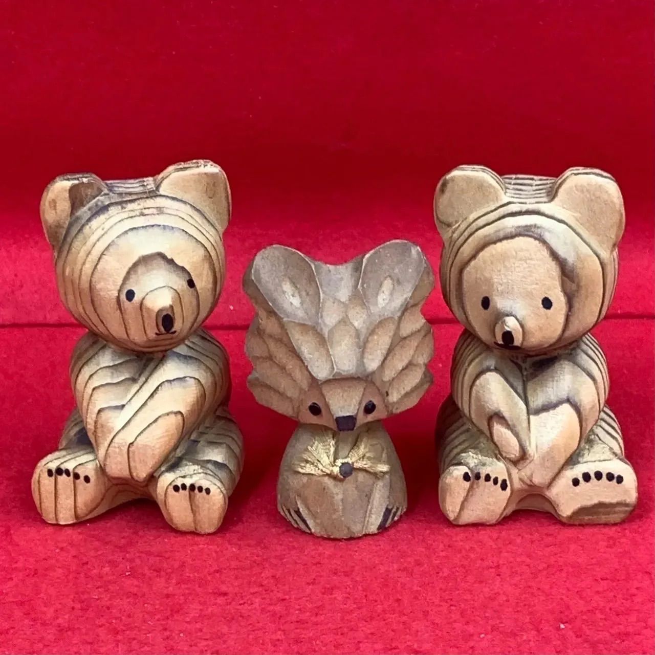 熊ボッコ 木彫りの熊 3個セット 昭和レトロ 置物 民芸品 木彫り 一刀彫