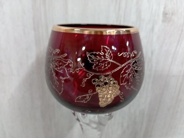 ベネチアングラス デキャンタ＆グラス6個セット 赤 ゴールド 未使用