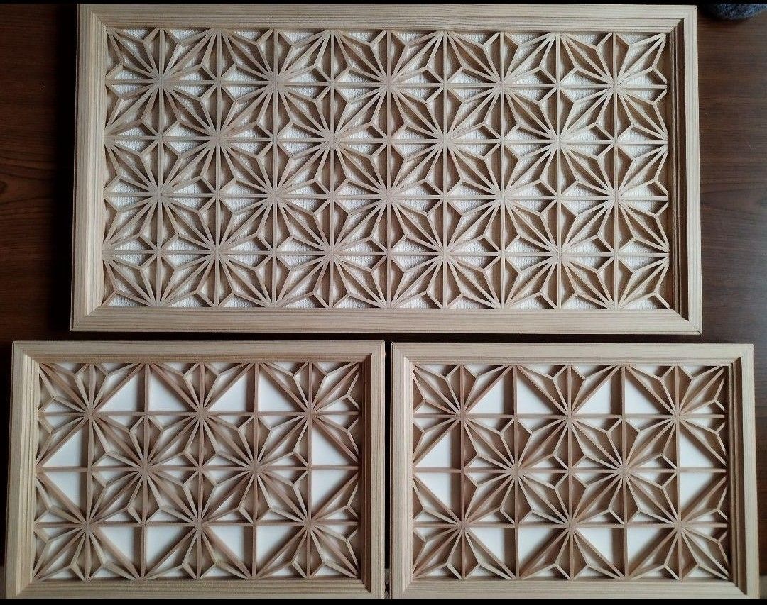 18 組子吹き抜け3枚一組 木製額縁