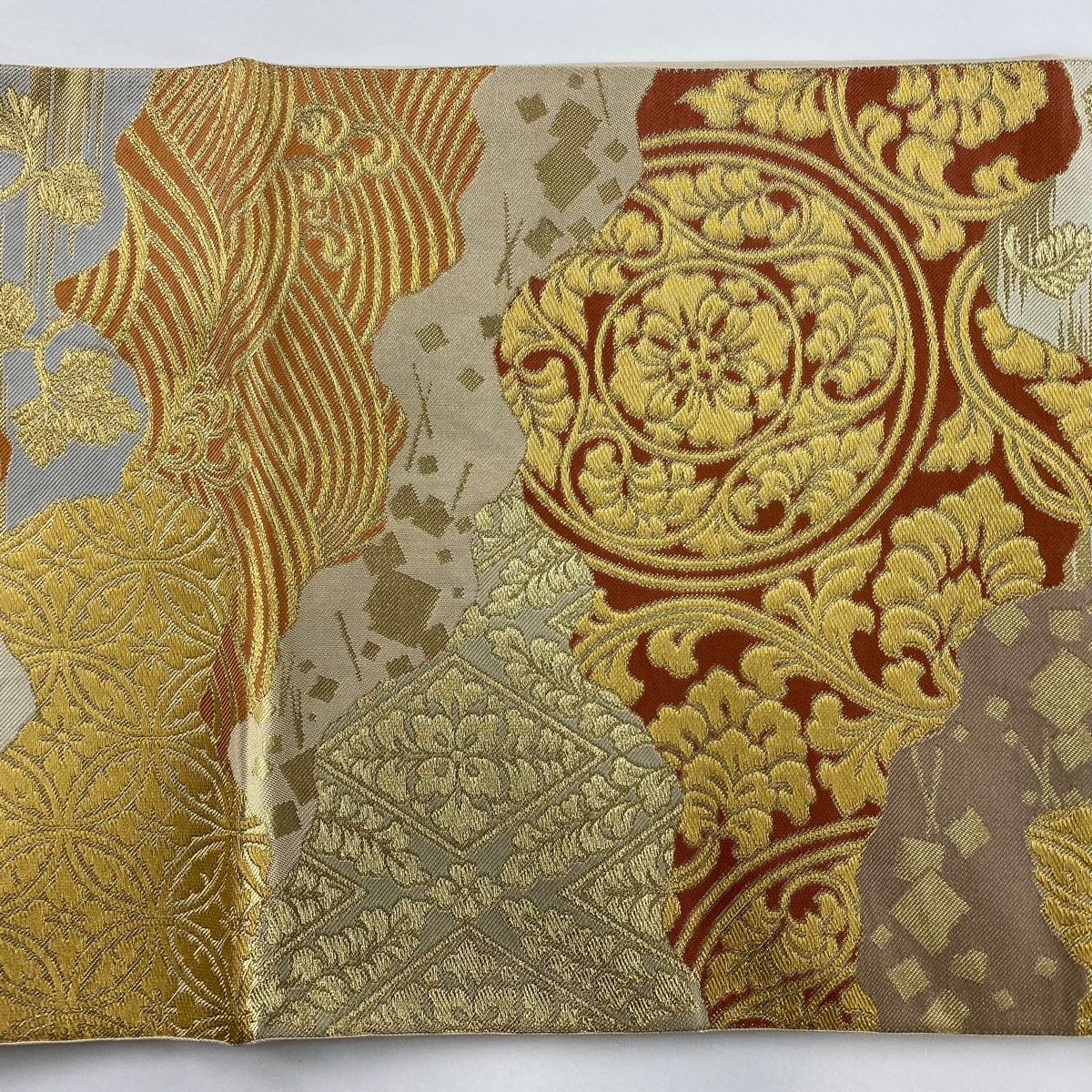 411my5◇川島織物 唐織 松 梅 宝相華 花七宝繋ぎ 金銀糸 六通 本袋帯◇ 411my5◇川島織物 唐織 松 梅 宝相華 花七宝繋ぎ 金銀糸 六通 本