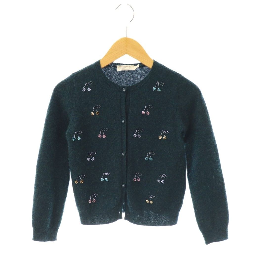 新品　ボンポワン　カーディガン&パンツ　アンサンブル　カシミア ボンポワン BONPOINT チェリービーズ刺繍カシミヤカーディガン