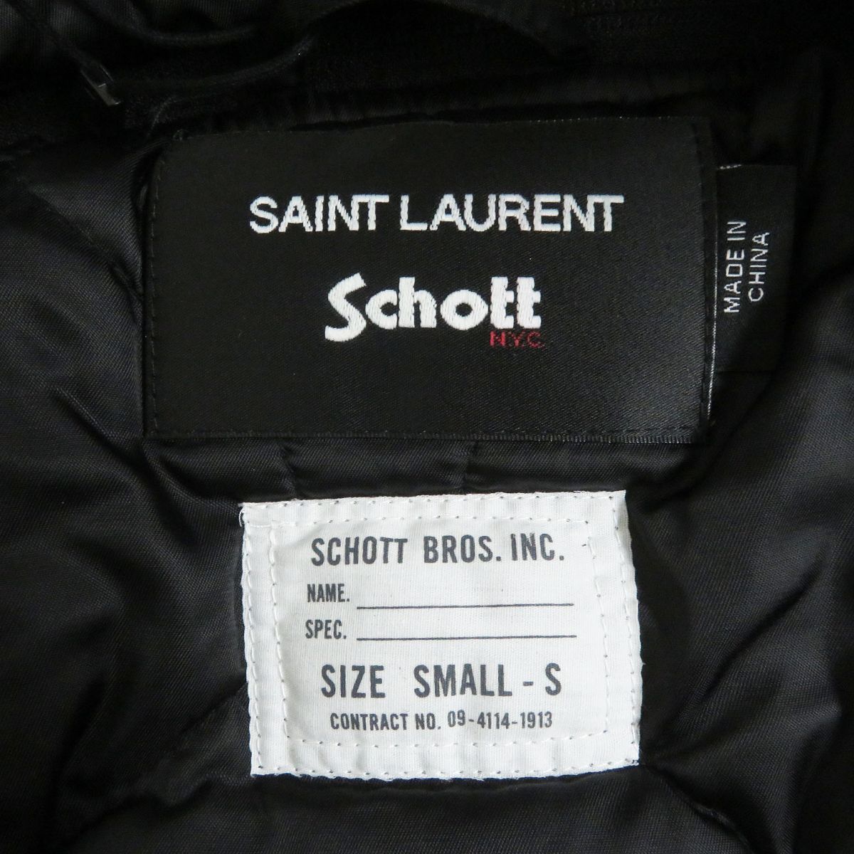 未使用□SAINT LAURENT PARIS×Schott サンローランパリ ショット 680378 羊革 レイヤード フーデッド ボンバージャケット／MA-1  黒 S 正規 - メルカリ