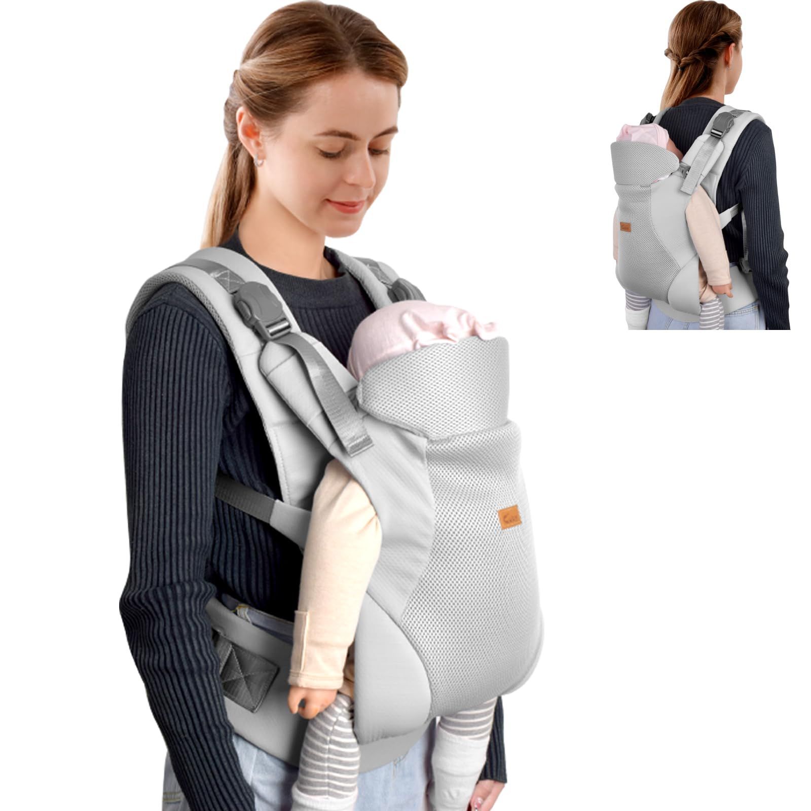 メッシュ グレー 抱っこ紐 新生児 CUBY ベビーキャリア 腰サポート付き 