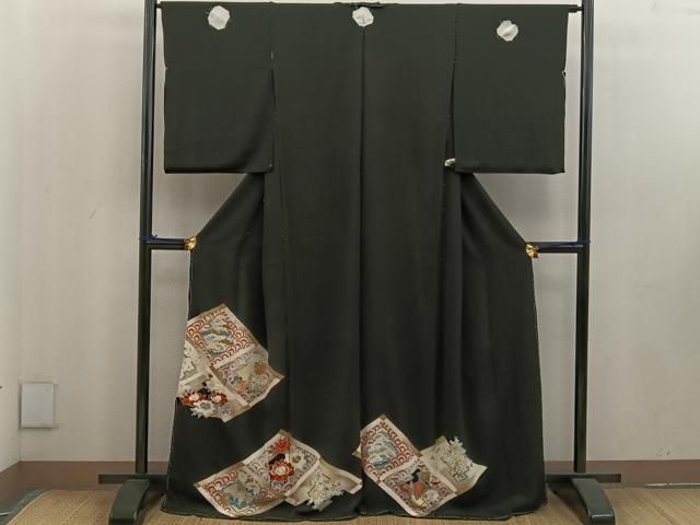 平和屋着物□豪華黒留袖 駒刺繍 菱花文 金銀彩 仮絵羽 正絹 逸品