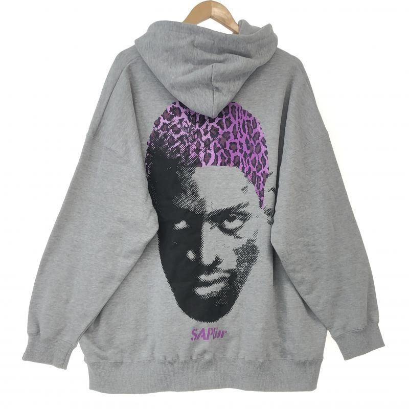 中古】SAPEur PURPLE LEOPARD HEAD HOODIE XL グレー サプール[10 