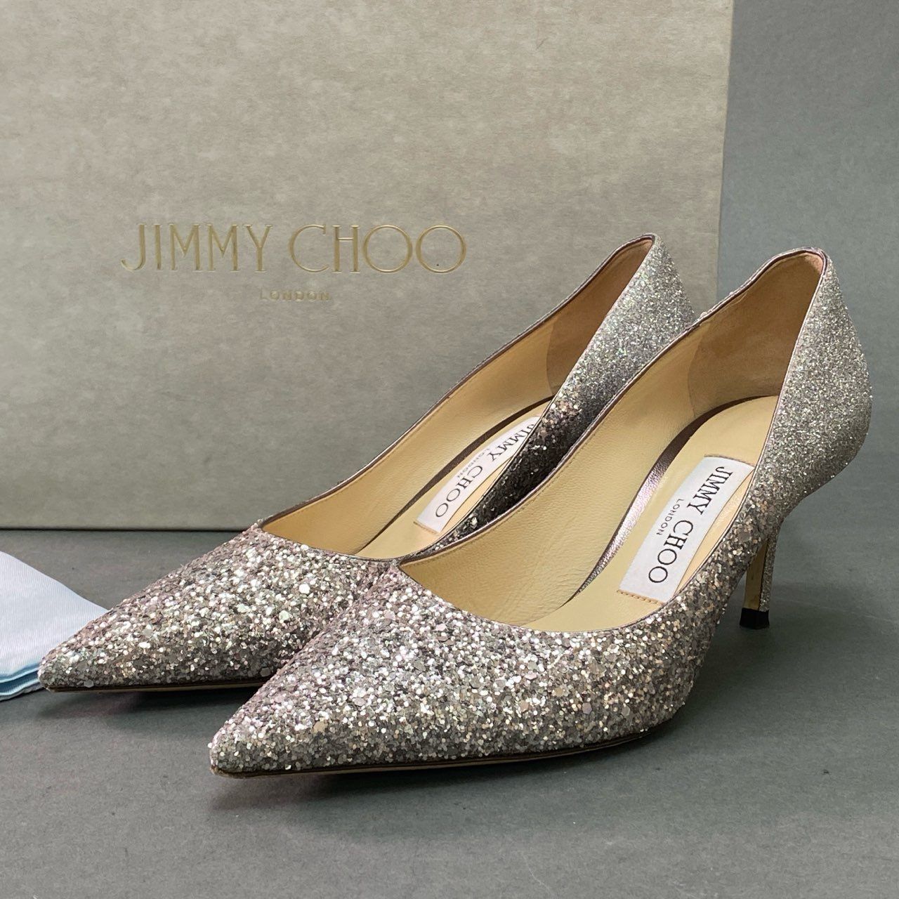 5f8 JIMMY CHOO ジミーチュウ LOVE65 グリッター ラメパンプス 35 ライトライラック シューズ 結婚式 パーティ き
