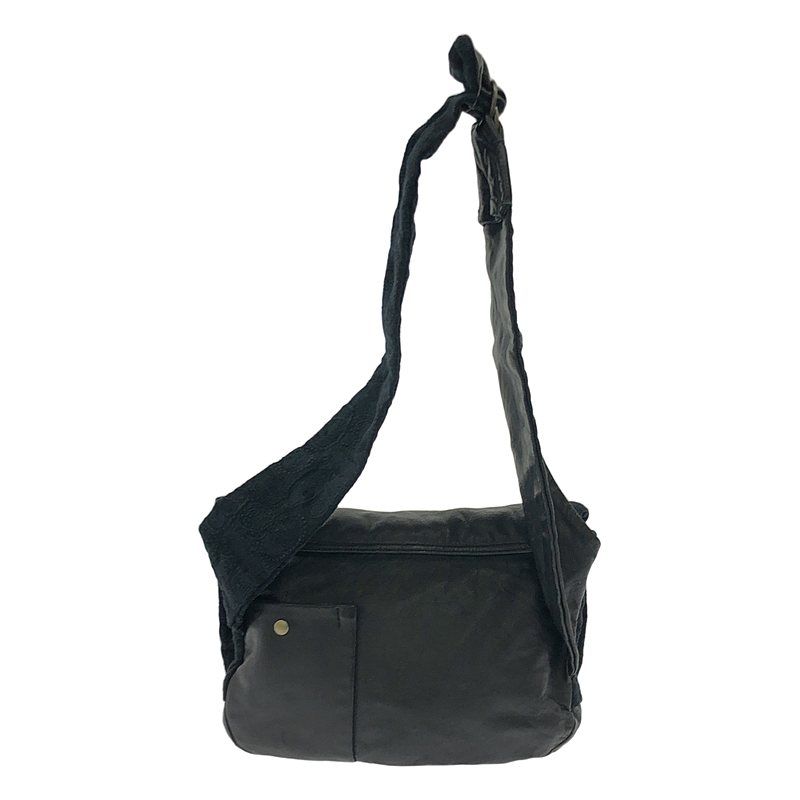 【美品】  mina perhonen / ミナペルホネン | × eb.a.gos / エバゴス ラムレザー エンブロイダリー フラップ ショルダーバッグ | ブラック | レディース 美品】 mina perhonen / ミナペルホネン | × eb.a.gos / エバゴス