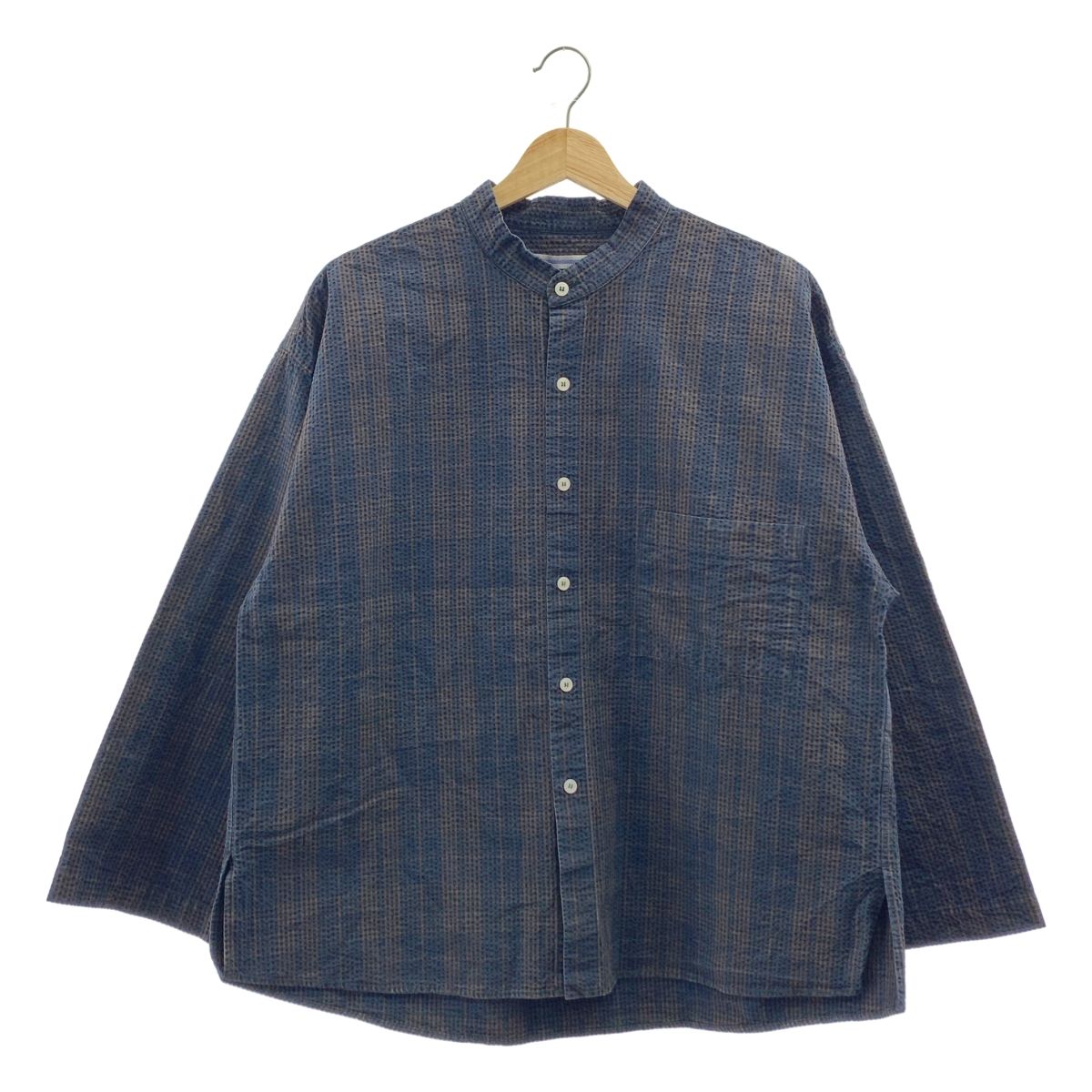 Cristaseya | クリスタセヤ | STRIPED SEERSUCKER PYJAMA SHIRT パジャマ シャツ | L | ネイビー|ブラウン|ブラック | メンズ