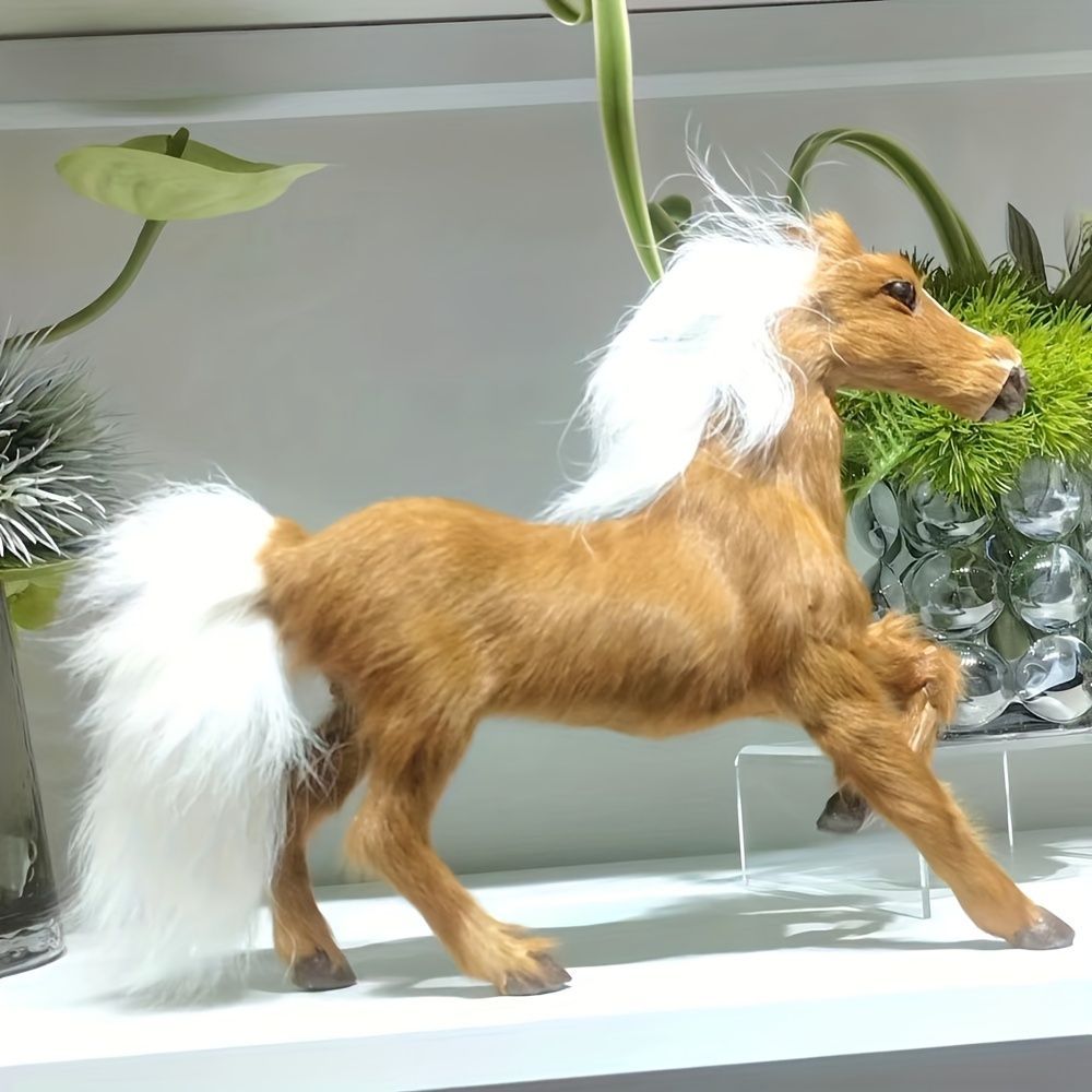 全4種 馬の彫像 青鹿毛 置き物 レジン フェイクファー リアル 23cm