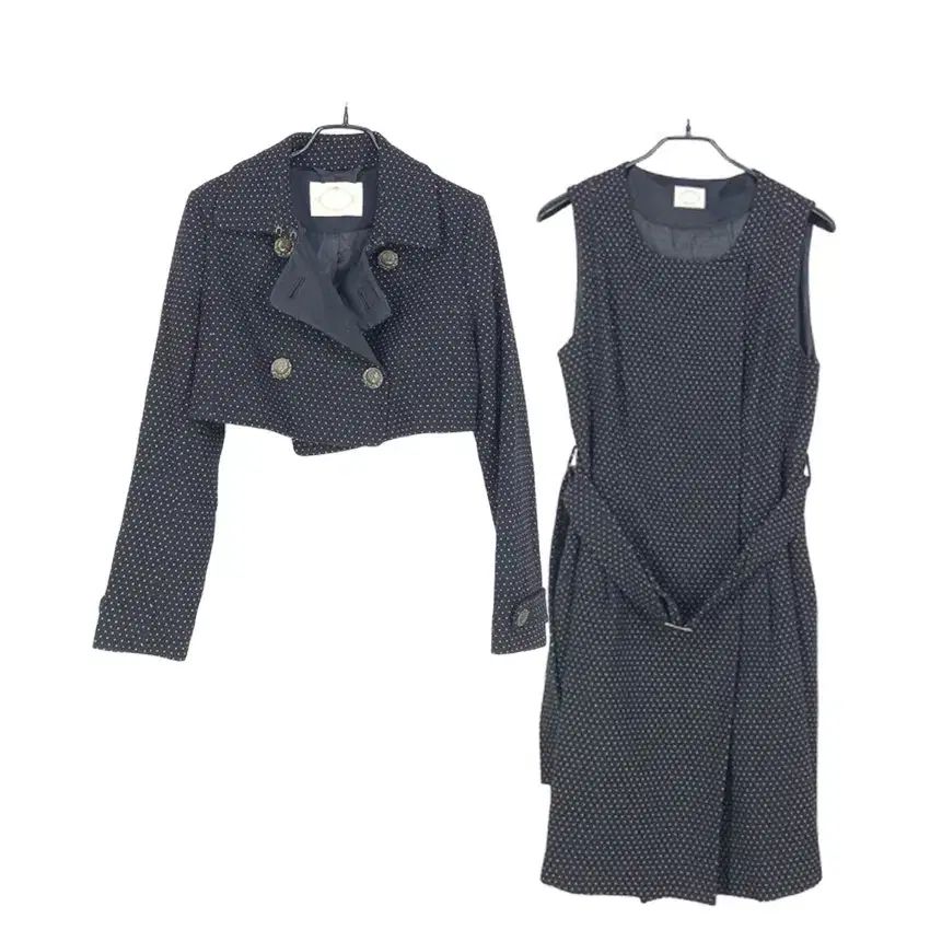 RENEEVON レニボン 春 秋 ウール クロップドジャケット＆ 5 バイスワンピース セット 黒 85 HU40770