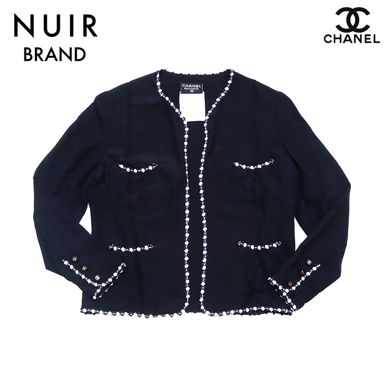 シャネルジャケット シャネル ジャケット CHANEL ブラック ウール パテント レザー