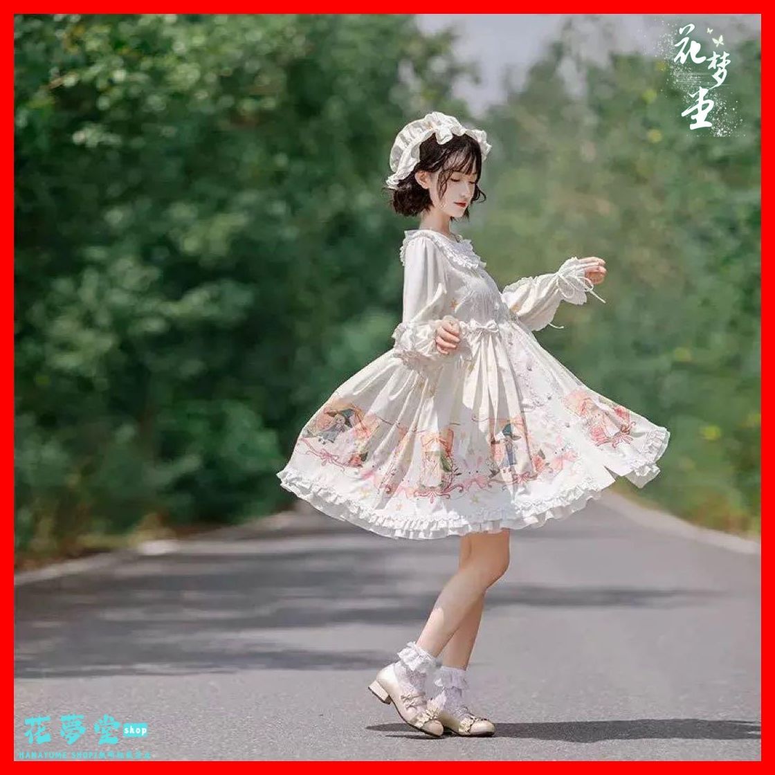 シンプルロリータワンピース帽子付きお出かけコーデ♪