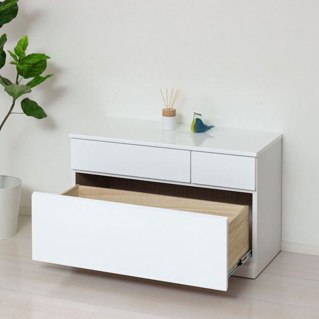 鏡面仕上げ スリム3杯引き出しローチェスト 衣類収納 完成品 タンス