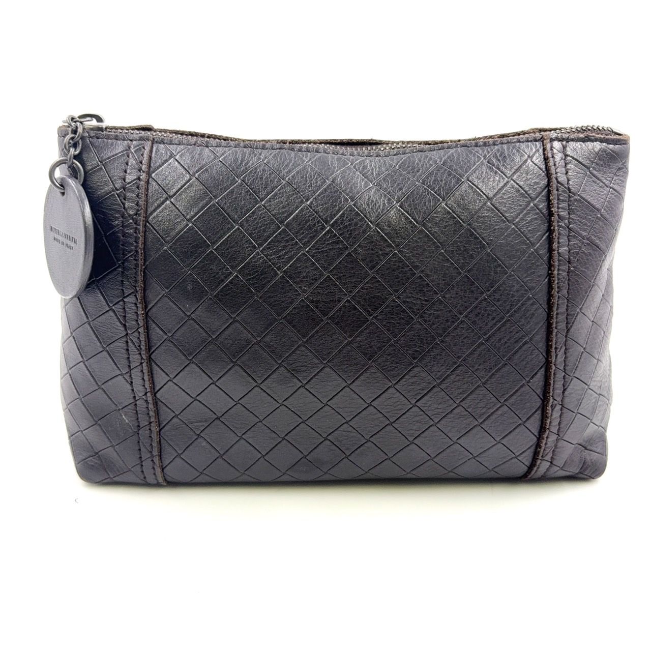 BOTTEGA VENETA イントレチャート レザー ダークブラウン ポーチ