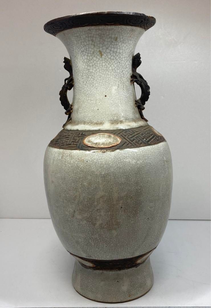 中国清時代 康熙年製 龍耳大花瓶 高さ46㎝ 東Y5-1212 タエチ