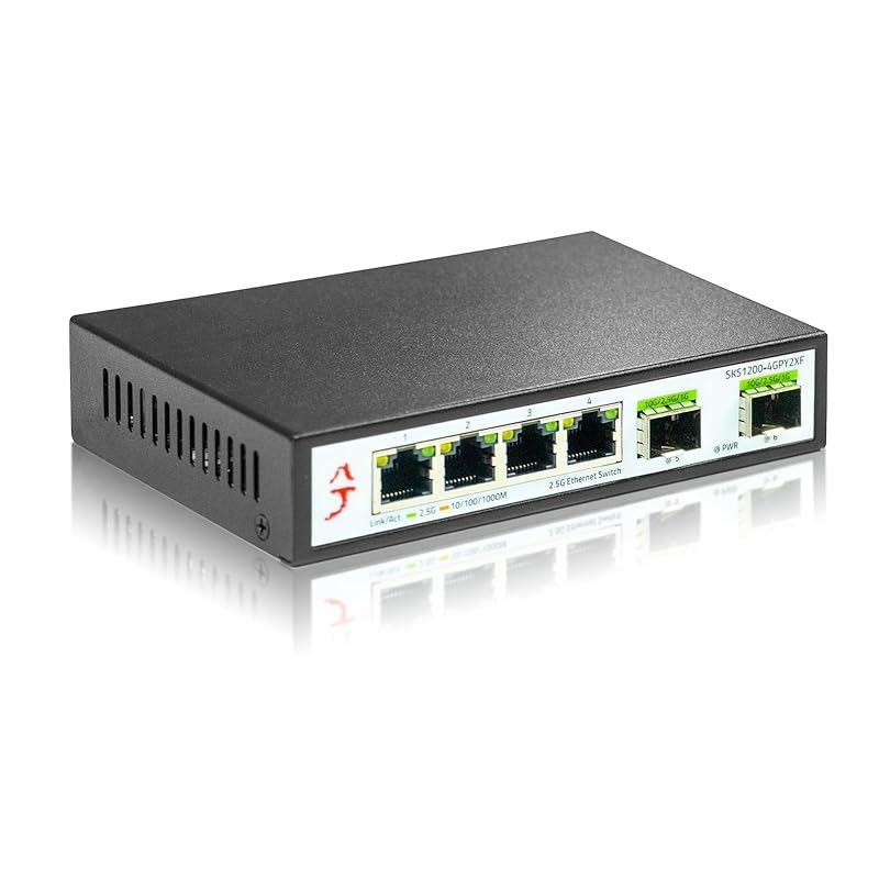 XikeStor 2.5gbps スイッチングハブ 6 ポート（4x2.5G RJ45と2x10G SFP+）搭載 プラグアンドプレイ 金属筐体 静音冷却 アンマネージド スイッチングハブ デスクトップや壁掛け設置可能 個人や家庭向け 