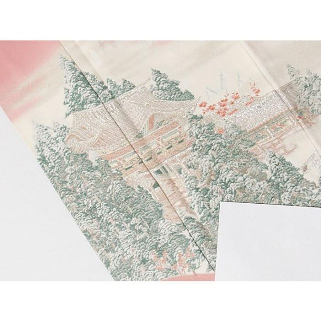 未使用 仕付け 色留袖 正絹一越 3つ紋 寿光織 京洛景絵図 162cm前後 