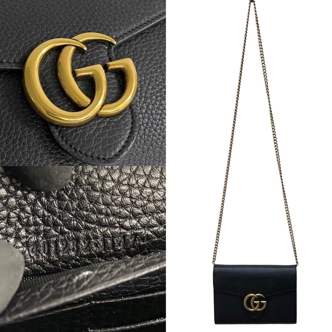 極 美品 希少品 袋付き GUCCI グッチ GG マーモント ロゴ 金具 レザー