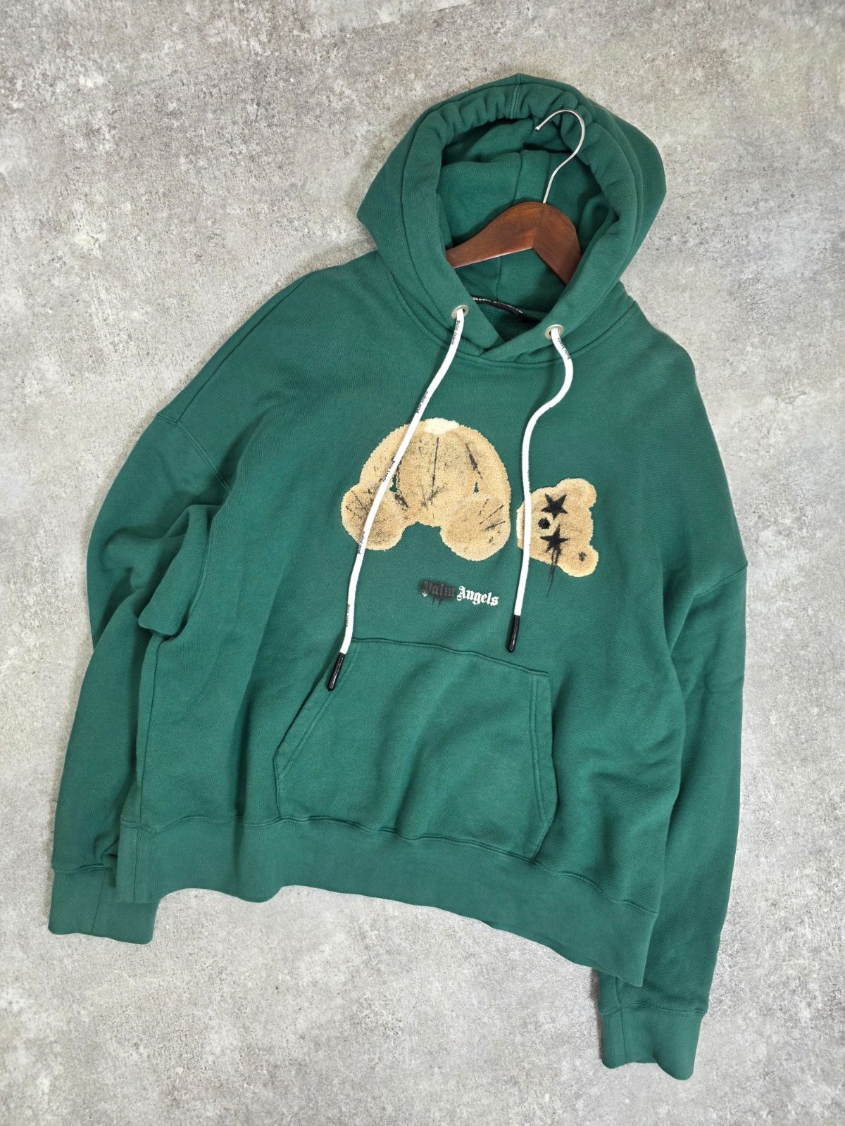 1XL ファッション palm angels クマ刺繍 ブラックパーカー