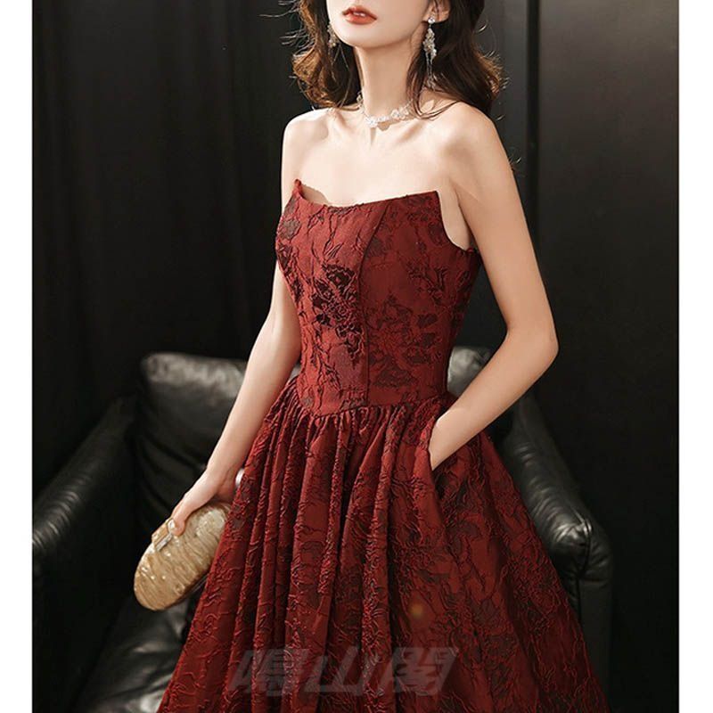 高品質 レッド ウェディングドレス カラードレス パーティドレス