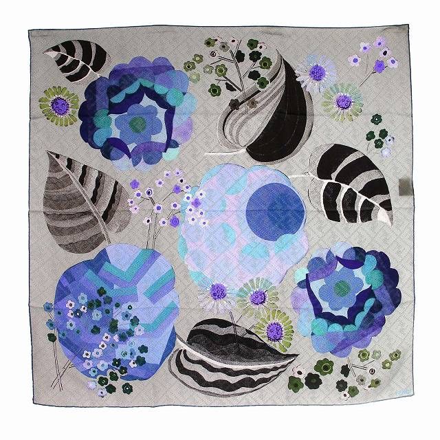 フェンディ FENDI スカーフ 花柄 シルク 大判 グレー 青 /☆G - メルカリ