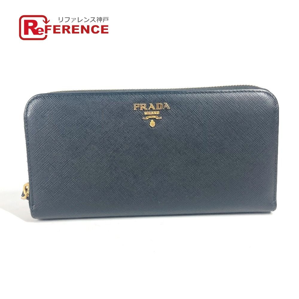 美品✨PRADA 長財布　サフィアーノ　シルバーロゴ　バイカラー　メンズ PRADA プラダ 長財布 サフィアーノ ブラック レザー シルバー