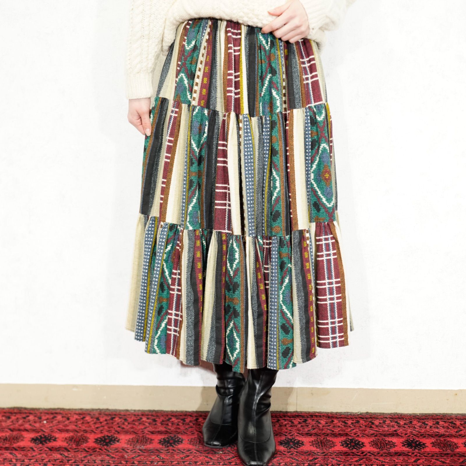 USA VINTAGE CRAZY PATTERNED HEAVY COTTON DESIGN ONG SKIRT