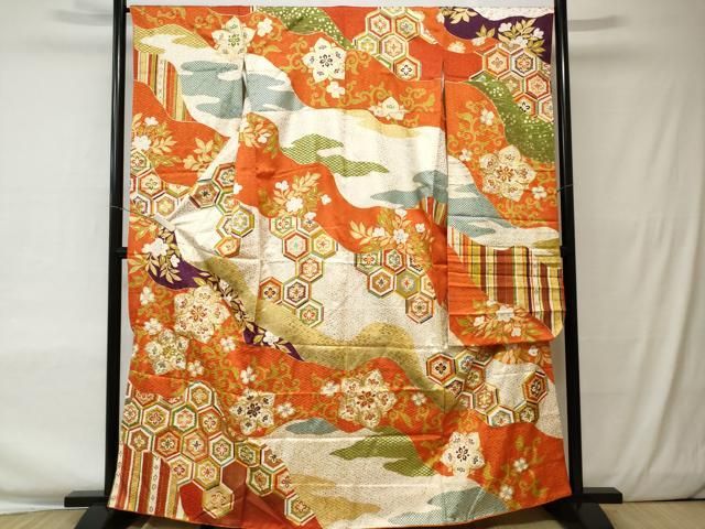 平和屋着物□豪華振袖 駒刺繍 道長花唐草文 正絹 逸品