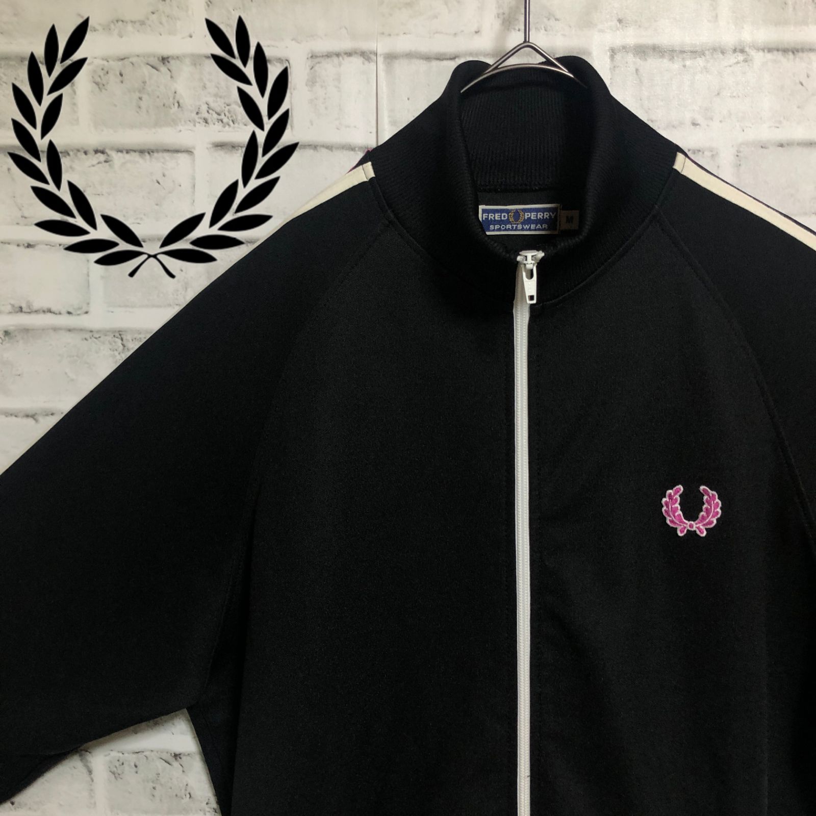 90s⭐️Fred Perry トラックジャケット M 刺繍月桂樹 ビンテージ 黒