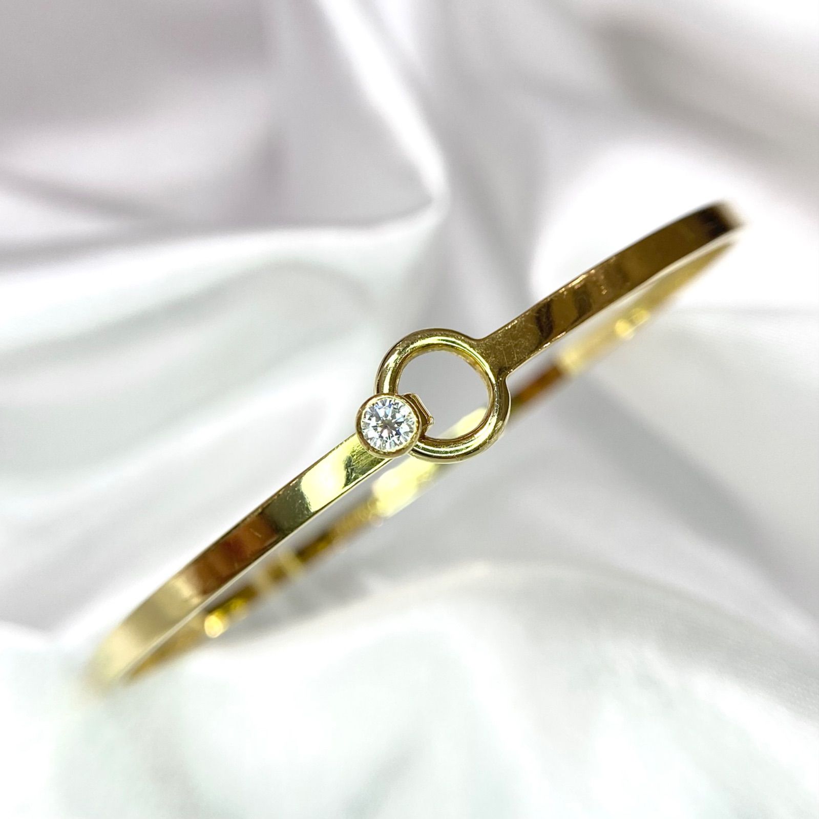 ティファニー TIFFANY-Co. フック-アイ ダイヤ バングル 17cm K18 YG イエローゴールド 750 ブレスレット Diamond Bracelet