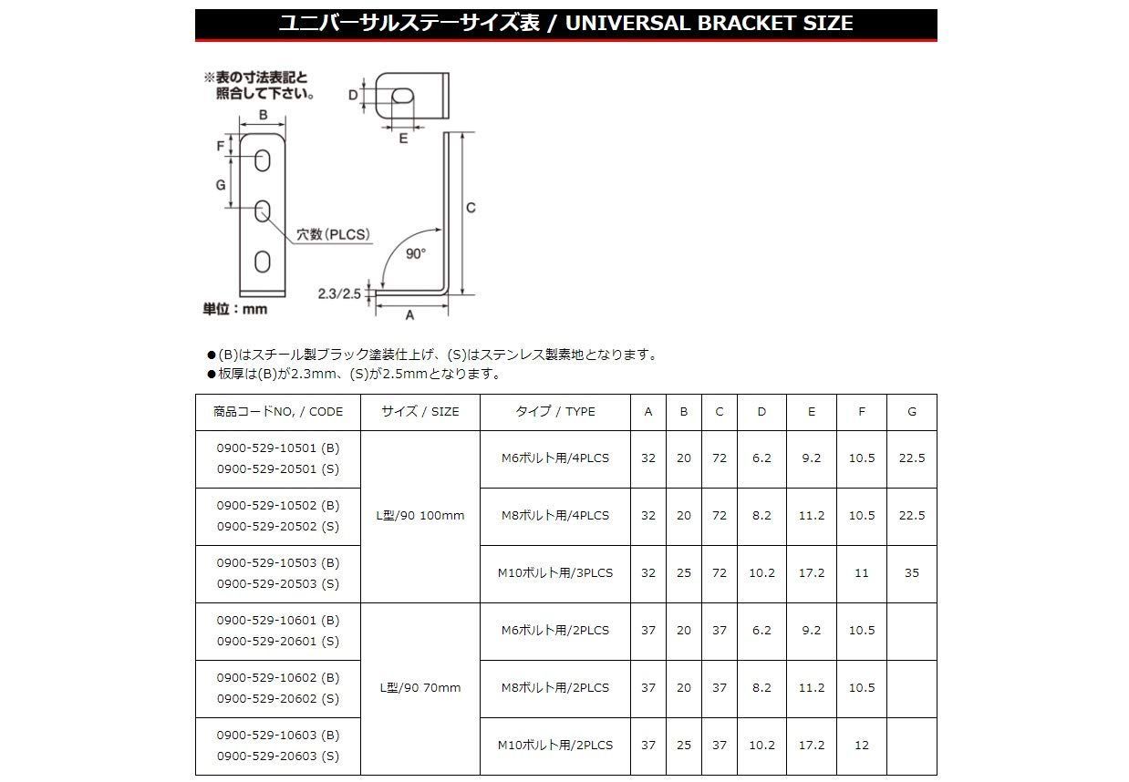 キタコ(KITACO) ユバーサルステー L型 90° 70mm M10ボルト用 2PLCS 汎用 ブラック 0900-529-10603