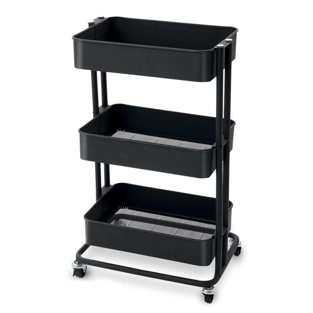 商品 取り出しやすくリニューアル! アイリスプラザ キッチンワゴン ワゴン 調味料ラック バスケットラック 収納ワゴン 3段 キャスター付 幅44.5×奥行35×高さ78cm ブラック KW-L001