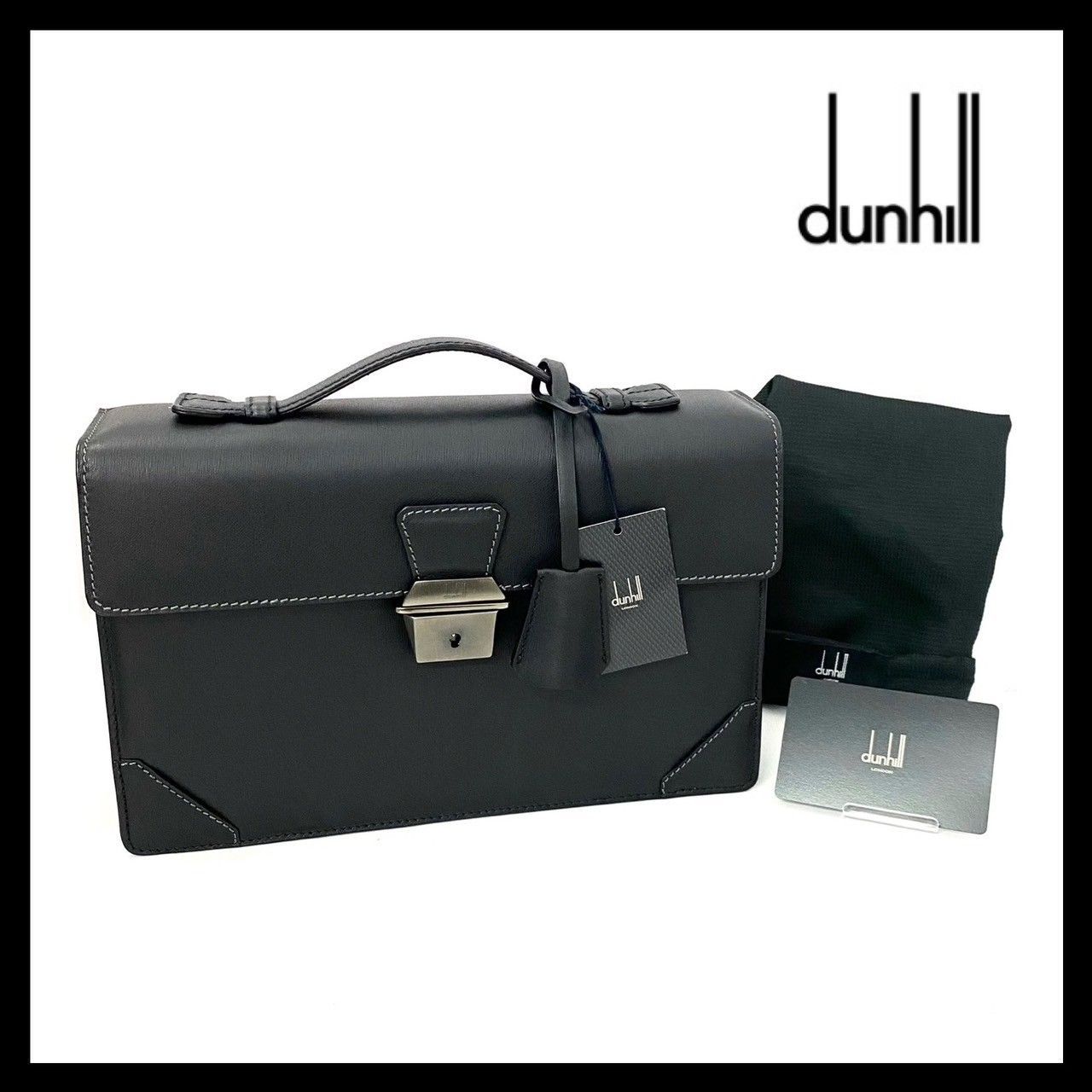 Y【dunhill】L3F290A サイドカーセカンドバッグ ブラック/黒 レザー 鍵 