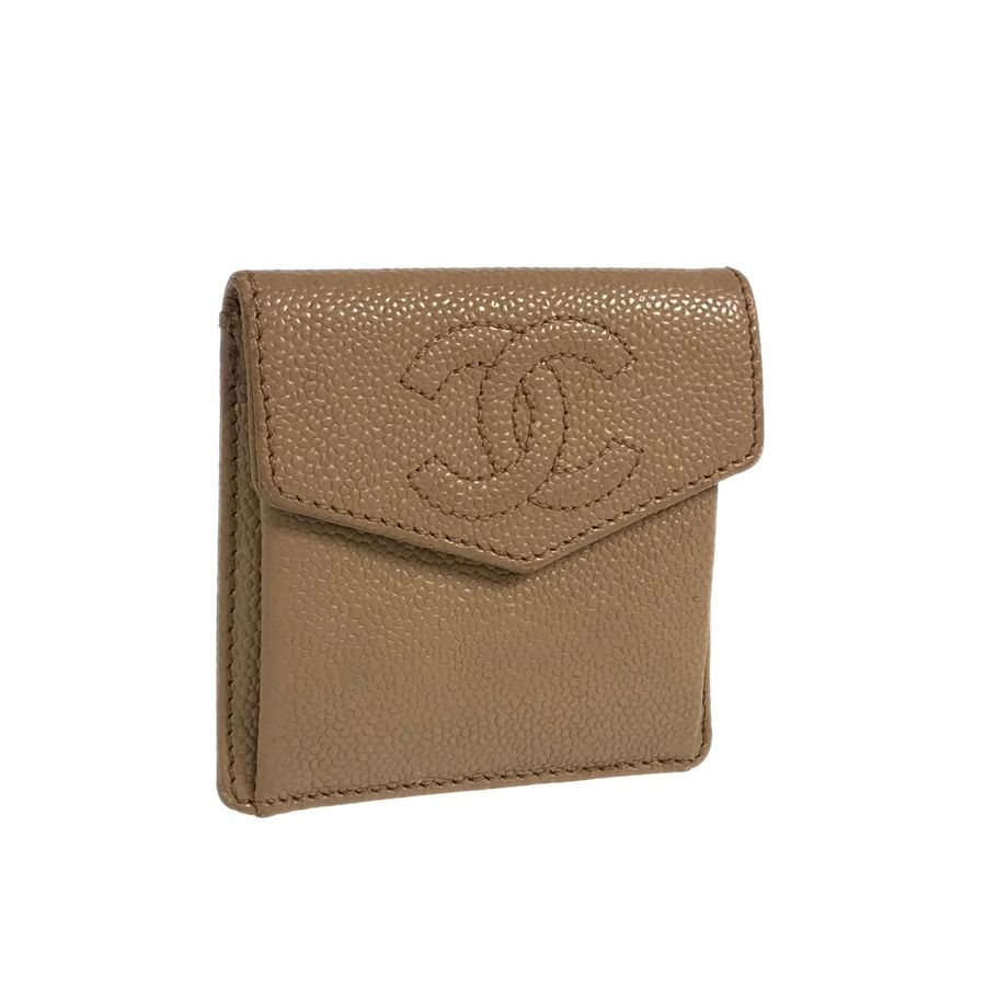 シャネル CHANEL ベージュ キャビアスキン コインケース te【中古