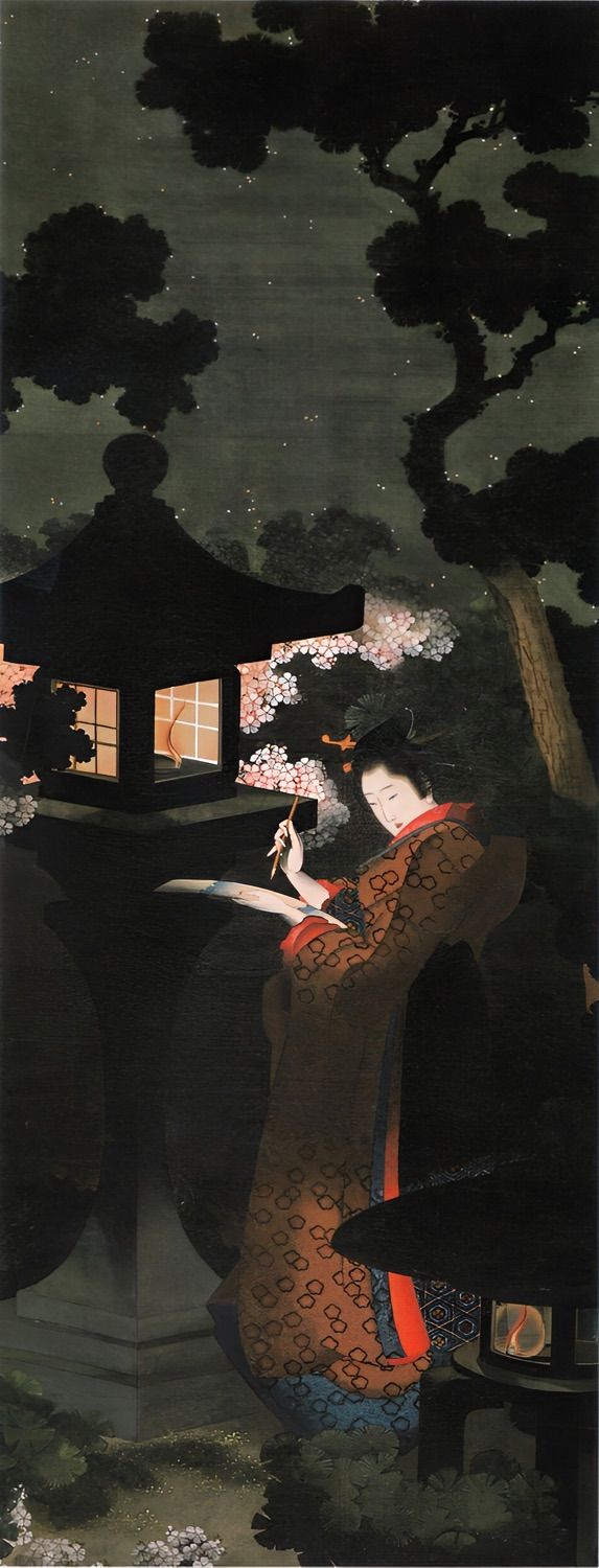 葛飾応為 夜桜美人図 春夜美人図 約89×33.8cm 特大サイズ 複製ポスター