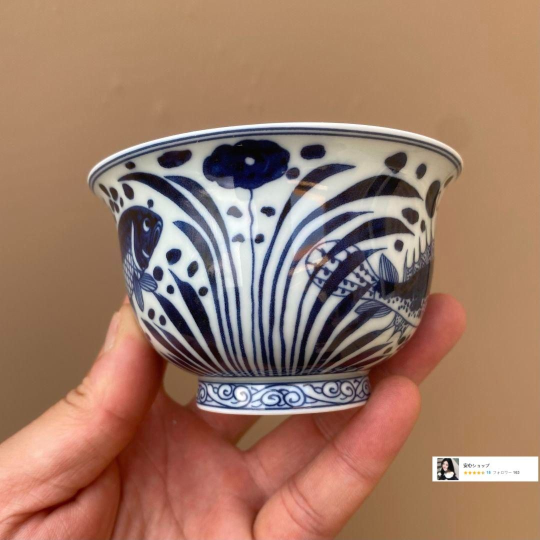 景徳鎮 元青花磁器魚藻紋懸停二才蓋碗 茶碗 煎茶器 - メルカリ