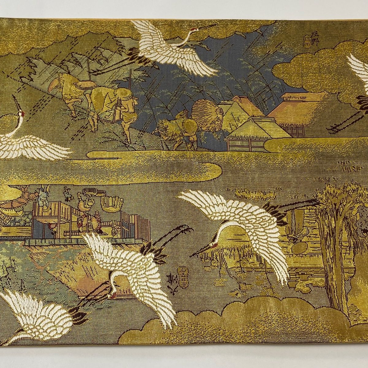 袋帯 秀品 鶴 人物 刺繍 箔 金色 お太鼓柄 正絹 【中古】 - メルカリ