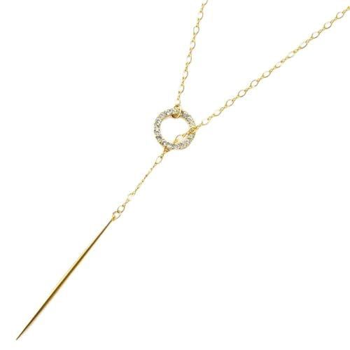 Style Y字 サークルパヴェ アクセサリー ソルト レディース サークルパヴェ シンプルバー K14GF ゴールド チェーン ラリエット Y字 ロング ネックレス 70cm 金属アレルギー 対応