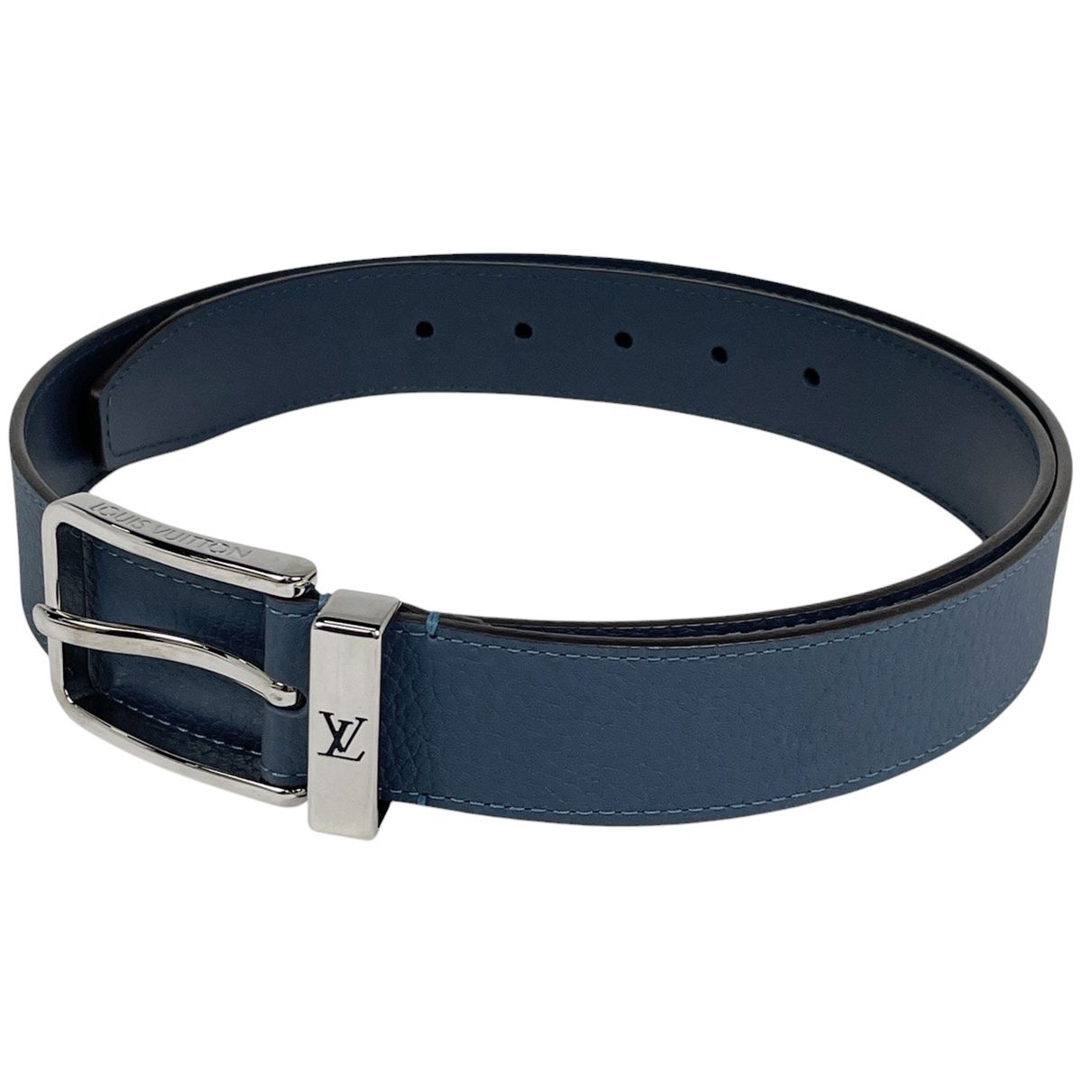 ルイ ヴィトン Louis Vuitton サンチュール ポンヌフ ロゴ ベルト トリヨン ブルー メンズ