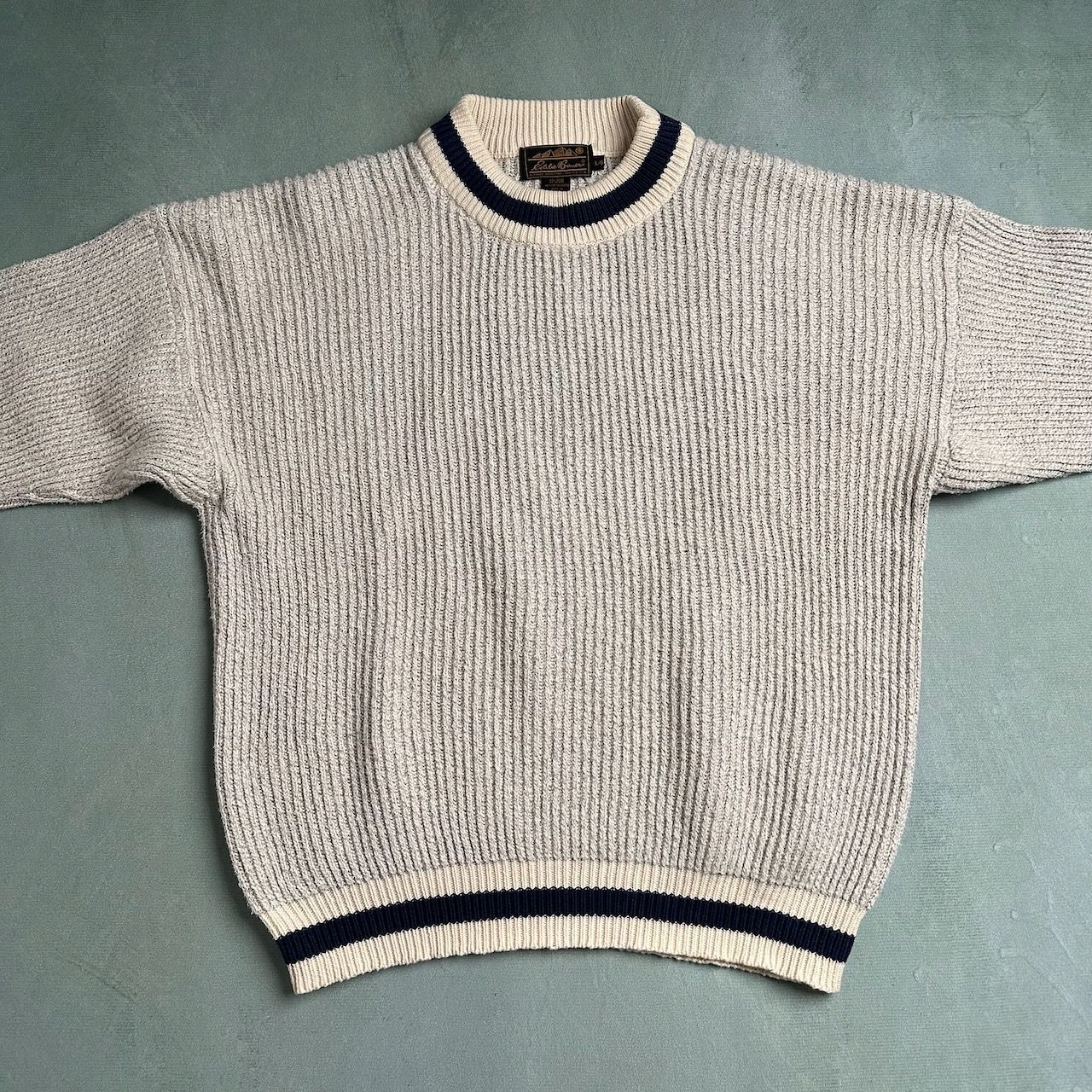 80s UK Eddie Bauer コットンニット リブ編み セーター エディー 