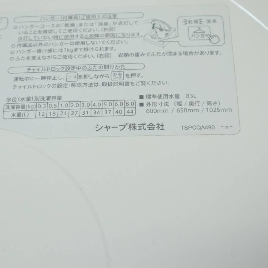 縦型洗濯乾燥機 ES-TX8C-W