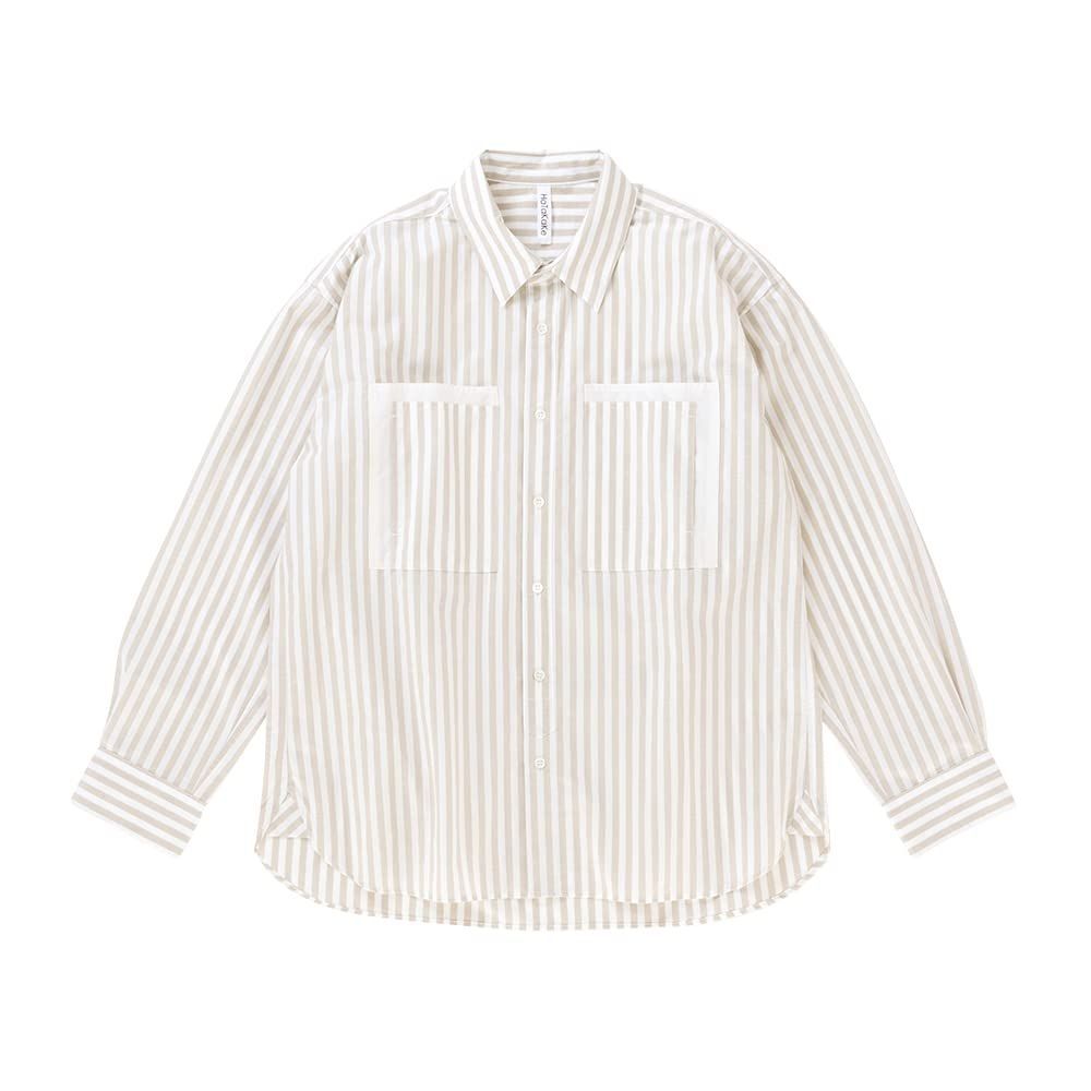 HaTaKaKe organic cottonシャツ ユニセックス 定番 白 無地 ストライプ 長袖 襟付き 通年 春 夏 秋 UV対策 エアコン対策