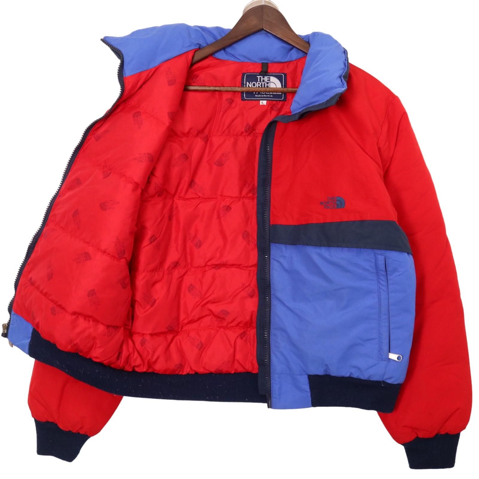 80年代 USA製 THE NORTH FACE ノースフェイス 青タグ ダウンジャケット マルチカラー (メンズ L) 中古 古着 A0374