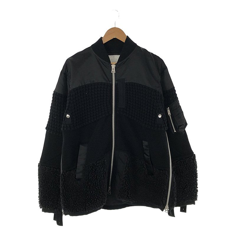 美品】 sacai / サカイ | 2021AW | FAUX SHEARLING NYLON TWILL BLOUSON ボア ニット ナイロン  異素材ドッキング ボンバージャケット | 1 | ブラック | メンズ - メルカリ