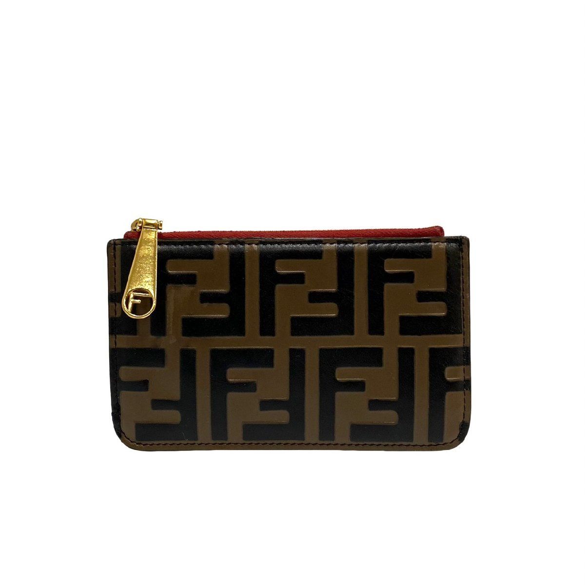 極 美品 FENDI フェンディ ズッカ 柄 FF ロゴ レザー ミニ 財布 カード ...